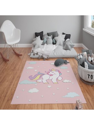 Doruklar Home Collection Kaymaz Tabanlı Yıkanabilir Unicorn Desenli Çocuk Halısı Dot Taban Halı