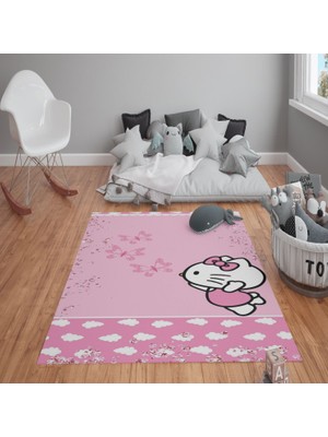 Doruklar Home Collection Kaymaz Tabanlı Yıkanabilir Hello Kitty Çocuk Halısı Dot Taban Halı