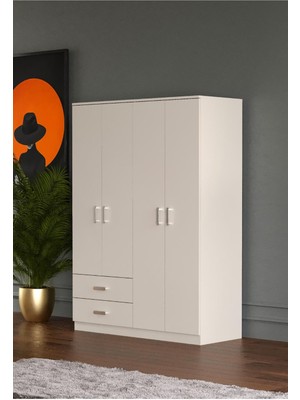 Tocco-Mine 4 Kapaklı 2 Çekmeceli Çok Amaçlı Gardırop-Beyaz
