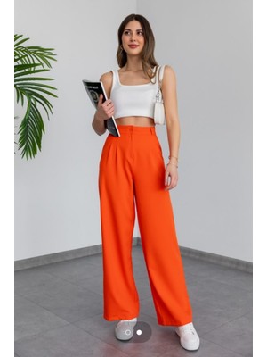 Kadın Yüksek Bel Palazzo Model Kumaş Pantalon