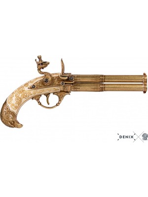 Denix Koleksiyon Grubu-Revolvıng 2 Barrel Flıntlock Pıstol, France 18TH. C.-JDNX1305-ORIJINALDEN Ilham Alan Tasarım