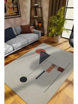 Homshtag Geometrik Oturma Odası Halısı,Sanat Severler İçin Pamuklu Dokuma Tabanlı Ofis Halısı
