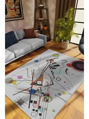 Homshtag Kompozisyon,Kandinsky Sanat Halısı,Geometrik Oturma Odası Halı,Pamuklu Dokuma Tabanlı Halı