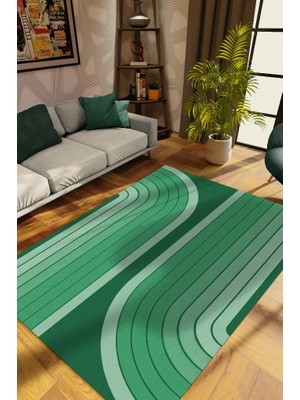 Homshtag Soyut Yeşil Oturma Odası Halısı Mid-Century Yıkanabilir Dekoratif Halı Yeşil Modern Halı