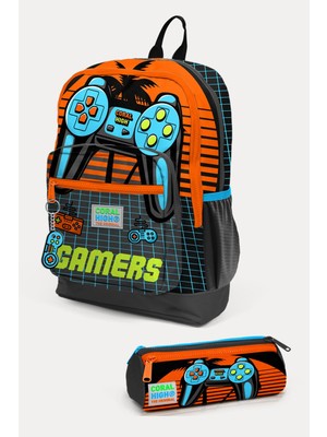 Coral High Kids Gri Turuncu Gamer Desenli 2'li Okul Çanta Seti SET0223746