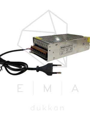 Ema Dükkan 12 Volt 20 Amper Trafo (Fiş Dahil) 20 Amper LED Trafosu 20 Amper Kamera Adaptör LED  Işık Trafo