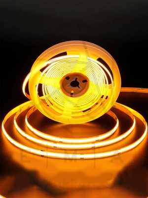 Ema Dükkan 12V COB Şerit LED 5 Metre Amber Işık | 320 LEDli | Adaptörlü Kullanıma Hazır | 12W/m IP20