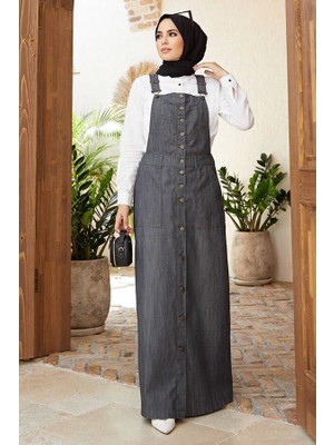 Neways Denim Salopet Etek Kadınlar İçin Gri Renk Şık Tasarım 100% Pamuklu Kumaş