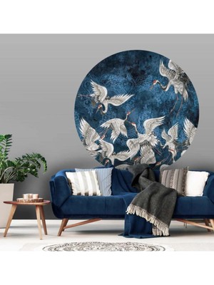 Kt Grup Lacivert Beyaz Bohomian Kuşlar Muhteşem Manzara Dev Duvar Sticker