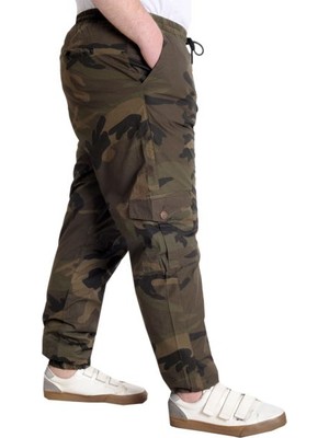 ModeXL Erkek Jogger Pantolon Haki Kamuflaj Desenli Yumuşak Kumaşlı Kargo Modeli