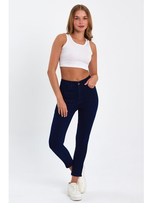 Tref Jns Lacivert Yüksek Bel Dar Paça Skinny Power Likralı Kot Pantalon Trefjeans-1-Lacivert