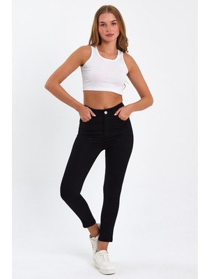 Tref Jns Siyah Yüksek Bel Dar Paça Skinny Power Likralı Kot Pantalon Trefjeans-2-Siyah