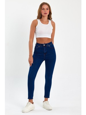 Tref Jns Mavi Yüksek Bel Dar Paça Skinny Power Likralı Kot Pantalon Trefjeans-2-Mavi