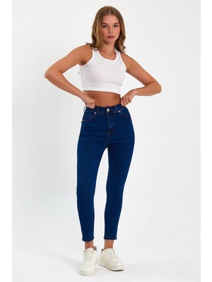 Tref Jns Mavi Yüksek Bel Dar Paça Skinny Power Likralı Kot Pantalon Trefjeans-2-Mavi