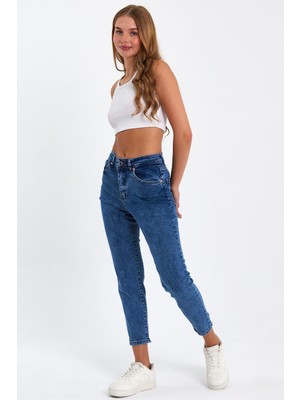 Tref Jns Koyu Mavi Mom Jeans Likralı Kot Pantolon Koyu-Mavi-Mom-Jean-1