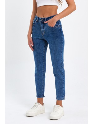 Tref Jns Koyu Mavi Mom Jeans Likralı Kot Pantolon Koyu-Mavi-Mom-Jean-1