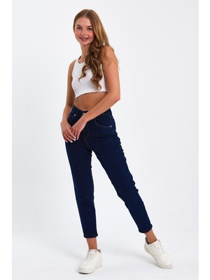 Tref Jns Lacivert Mom Jeans Likralı Kot Pantolon TREF-LACIVERT-MOM-JEAN-212