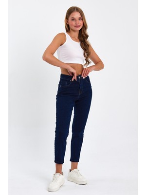 Tref Jns Lacivert Mom Jeans Likralı Kot Pantolon TREF-LACIVERT-MOM-JEAN-212