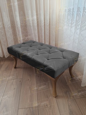 AldaGelsin 100 cm Kapitoneli Ayak Ucu Kapı Önü Antre Bench Puf Gold Ayak