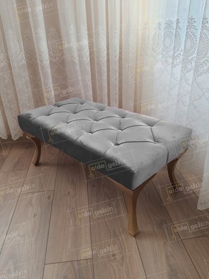 AldaGelsin 100 cm Kapitoneli Ayak Ucu Kapı Önü Antre Bench Puf Gold Ayak