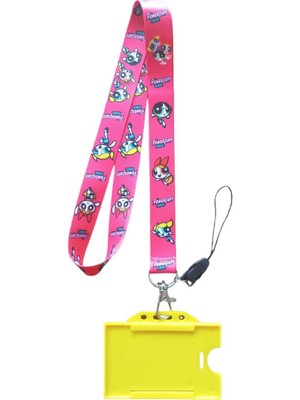 Powerpuff Girls Kart Askı Ipi; Yaka Askı Ipi, Boyun Askı, Telefon Askı Aparatı, Sarı Yatay Kartlık