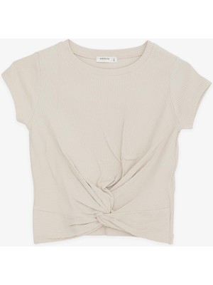Breeze Kız Çocuk Crop Tişört Çapraz Detaylı 9-14 Yaş, Bej