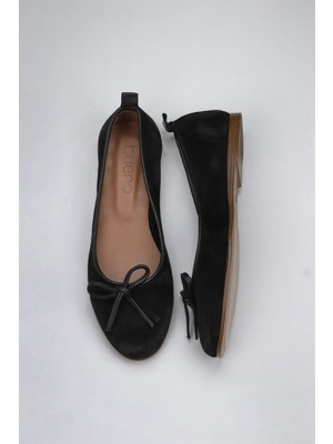 Bueno Shoes Siyah Süet-Deri Kadın Düz Babet 01WY6004