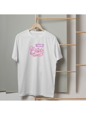 Mor Mürekkep Pembe Team Bride Yazı Baskılı Kadın Tshirt