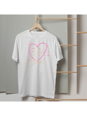 Mor Mürekkep Bride Kalp Çizim Baskılı Kadın Tshirt