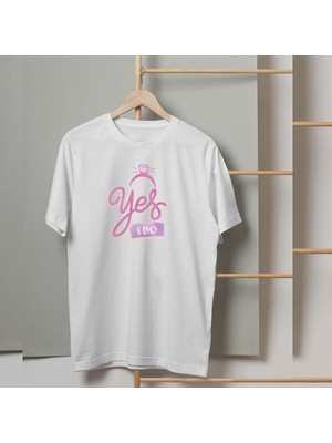 Mor Mürekkep Pembe Yes I Do Yazı Baskılı Tasarım Kadın Tshirt