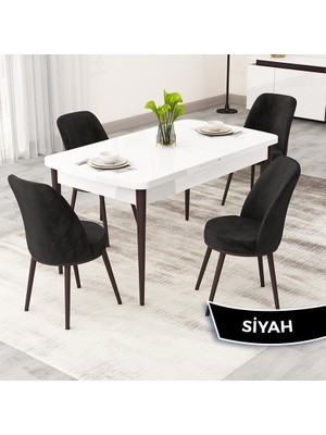 Rax Serisi Açılabilir 80X132 Beyaz Masa Ceviz Ayak Mutfak Masası Takımı ve 4 Sandalye