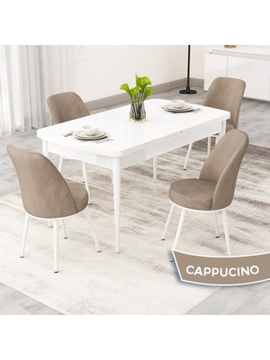 Rax Serisi Açılabilir 80X132 Beyaz Mutfak Masası Takımı ve 4 Sandalye