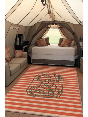 Homshtag Kampçı,Çizgili Minimalist Halı,Çadır Halısı,Kamp Halısı,Pamuklu Dokuma Tabanlı Yıkanabilir Dekoratif Halı