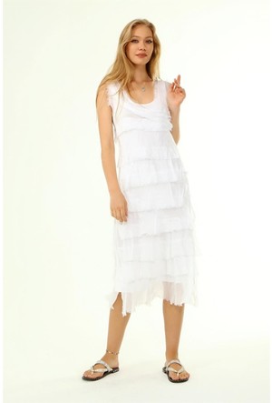 Eren Style Yazlık Düz Renk Beyaz Elbise ve Ürünleri 