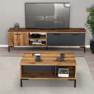 Set 1590-2080 Aurora 180 cm Metal Ayaklı Tv Ünitesi + Aurora Orta Sehpa - Hat-Antrasit Rengi