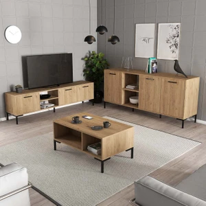 Set 1596-2086-1636 Aurora (Metal Ayaklı) Tv Ünitesi - Orta Sehpa - Konsol Seti Sepet Rengi