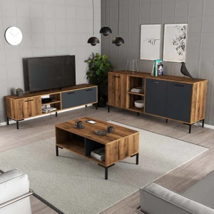 Set 1590-2080-1630 Aurora (Metal Ayaklı) Tv Ünitesi - Orta Sehpa - Konsol Seti Hat - Antrasit