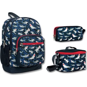 Ümit Çanta Cennec Dört Bölmeli Lacivert Kırmızı Köpekbalığı Ilkokul Sırt Çantası Seti - Erkek Çocuk
