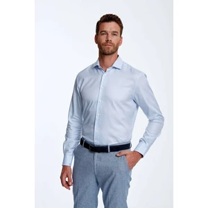 Açık Mavi Italyan Yaka Saf Pamuk Business Gömlek