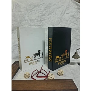 Saccura Dekor 2'li Set Hermes Siyah&beyaz&altın Set Dekoratif Kitap Kutu Set