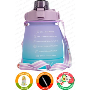 Lusca BPA İçermez Motivasyonel Su Matarası 1,3 LT Mor-Yeşil Su Matarası,Su Şişesi,Suluk