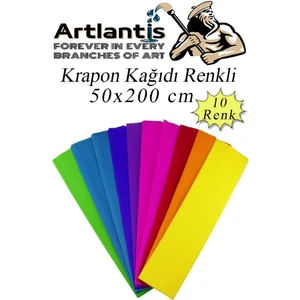 Krapon Kağıdı 10 Renk 50X200 cm 1 Paket Grapon Kağıdı Karışık Renkli 10'lu Okul Sınıf Kreş