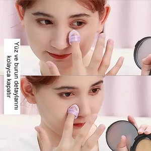3 Adet Mini Kozmetik Puf - Parmak Yüz Makyaj Sünger - Göz Altı Kapatıcı Kuru Islak Bez Süngeri - Concealer