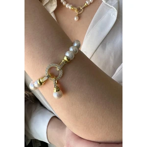 925 Ayar Gümüş Kadın Halka Kilitli Dorikalı Inci Bileklik