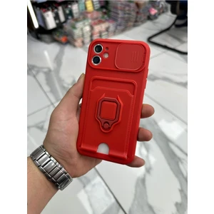 Bilişim Aksesuar iPhone 11 Kılıf Tank Kılıf Sürgülü Kılıf Kartlıklı Kılıf Stantlı Kılıf Kırmızı