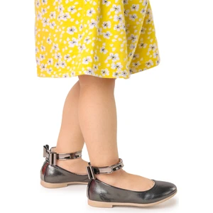 Kiko Kids Ankle Vakko Cırtlı Kız Çocuk Fiyonklu Babet Ayakkabı Bilekten Bağlamalı