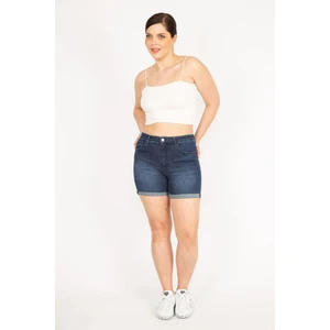 Kadın Lacivert Büyük Beden 5 Cepli Skinny Kot Şort