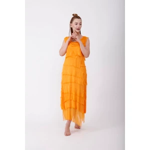 Eren Style Ekru  Italyan  2 Beden Ince Gösteren Kat Kat Ipek Elbise