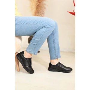 1684 Hakiki Deri Anatomik Tabanlı Bayan Günlük Ayakkabı - NKT01684-SIYAH-41