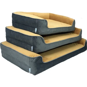 Premium Sofa Blok Sungerli Alezli Fermuarlı Yıkanabilir Köpek Yatağı-S-Hardalsiyah